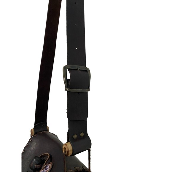 Miguel Rios La Luna Loca Handmade Leather Bag with Mandala Stone Mexico EUC - Picture 11 of 12